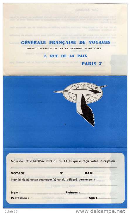 CARTE - LETTRE  Vierge 3 Volets Générale Française De Voyages  C.E.T 2rue De La Paix PARIS -2e Année 1961 - Cartas/Sobre De Respuesta T
