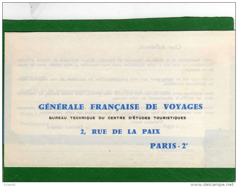CARTE - LETTRE  Vierge 3 Volets Générale Française De Voyages  C.E.T 2rue De La Paix PARIS -2e Année 1961 - Cartes/Enveloppes Réponse T