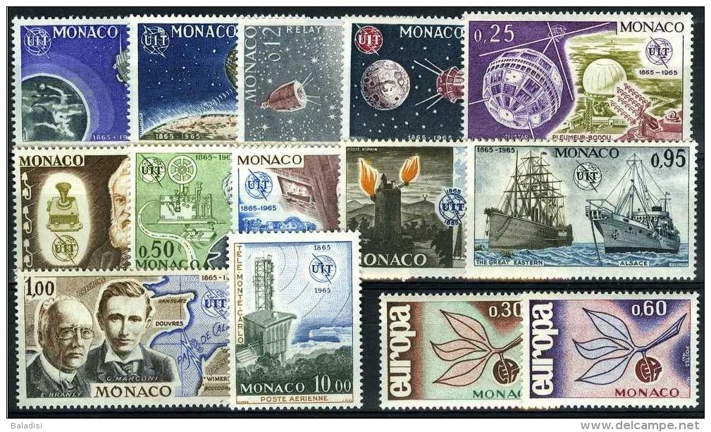 TIMBRES POSTE MONACO De 1965 ANNEE COMPLETE + PA N°84 - Années Complètes