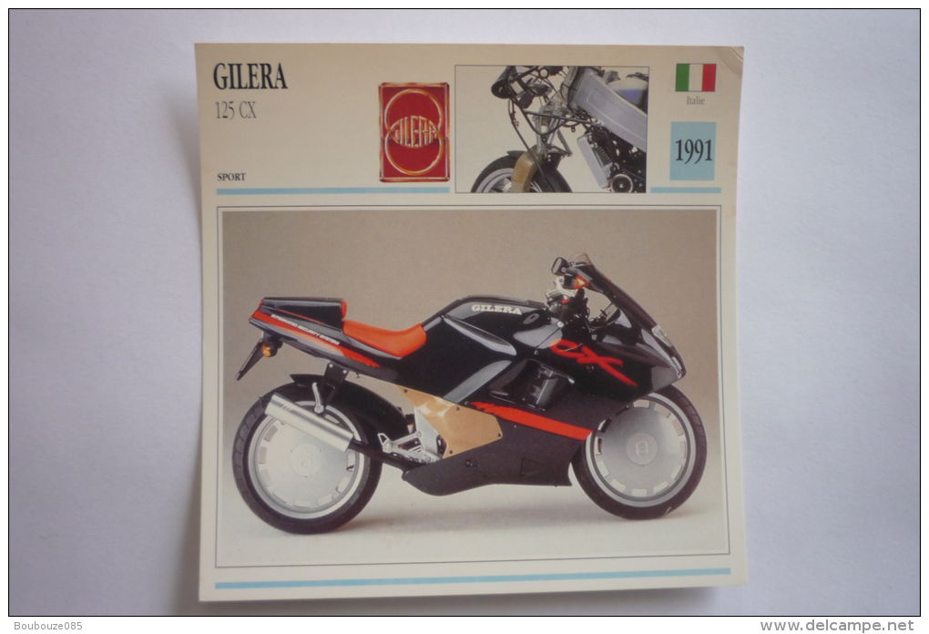 Transports - Sports Moto - Carte Fiche Technique Moto ( Gilera 125 Cx - Sport -1991 ( Description Au Dos - Moto Sport