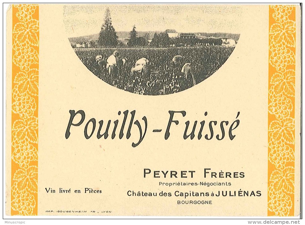 Etiquette Pouilly Fuissé - Peyret Frères - Chateau Des Capitans à Juliénas - Beaujolais