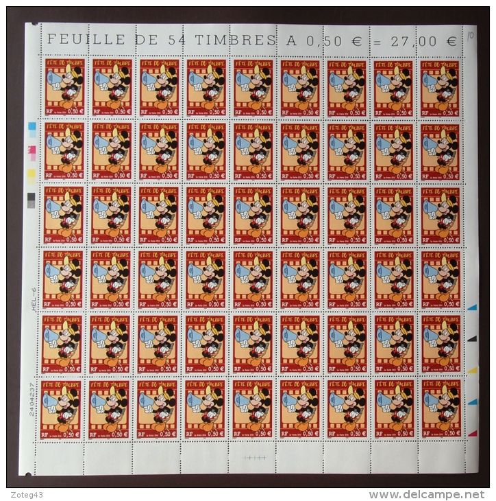FRANCE 2004  FEUILLE COMPLETE DE 54 TIMBRES FETE DU TIMBRE MICKEY N°3641  ** - Full Sheets