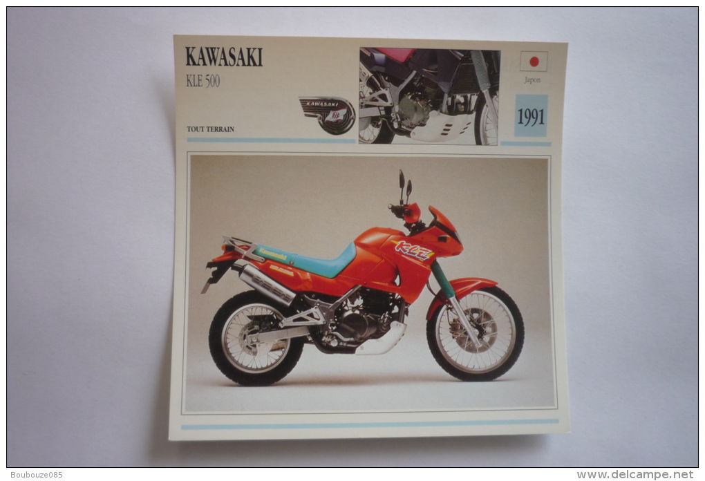 Transports - Sports Moto - Carte Fiche Technique Moto ( Kawasaki Kle 500 - Tout-terrain -1991 ( Description Au Dos - Motorcycle Sport
