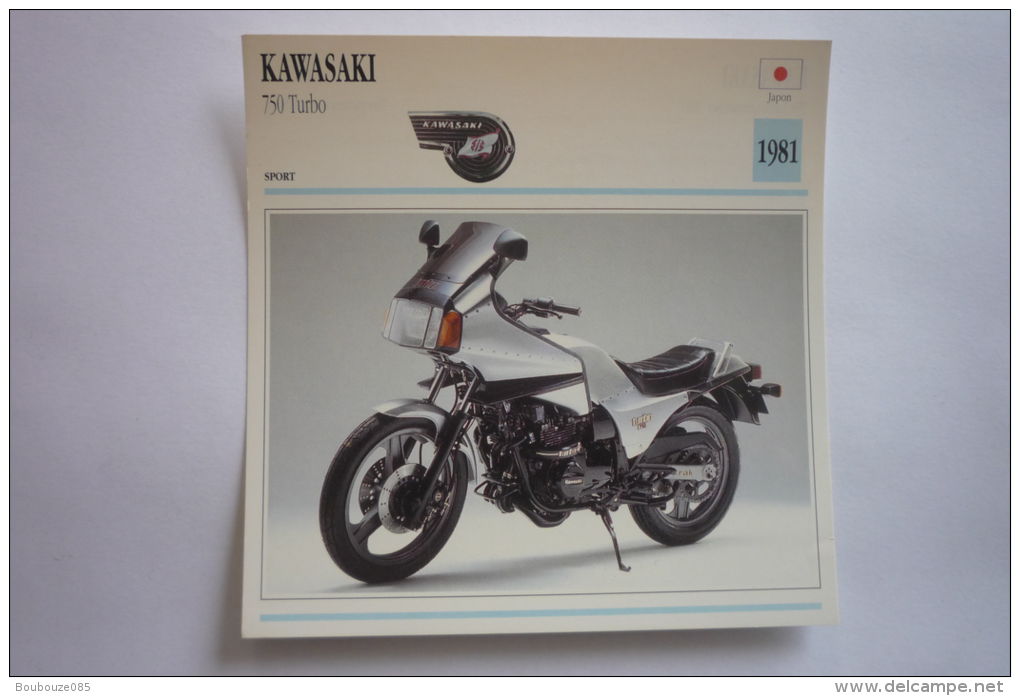 Transports - Sports Moto - Carte Fiche Technique Moto ( Kawasaki 750 Turbo - Sport -1981 ( Description Au Dos - Moto Sport