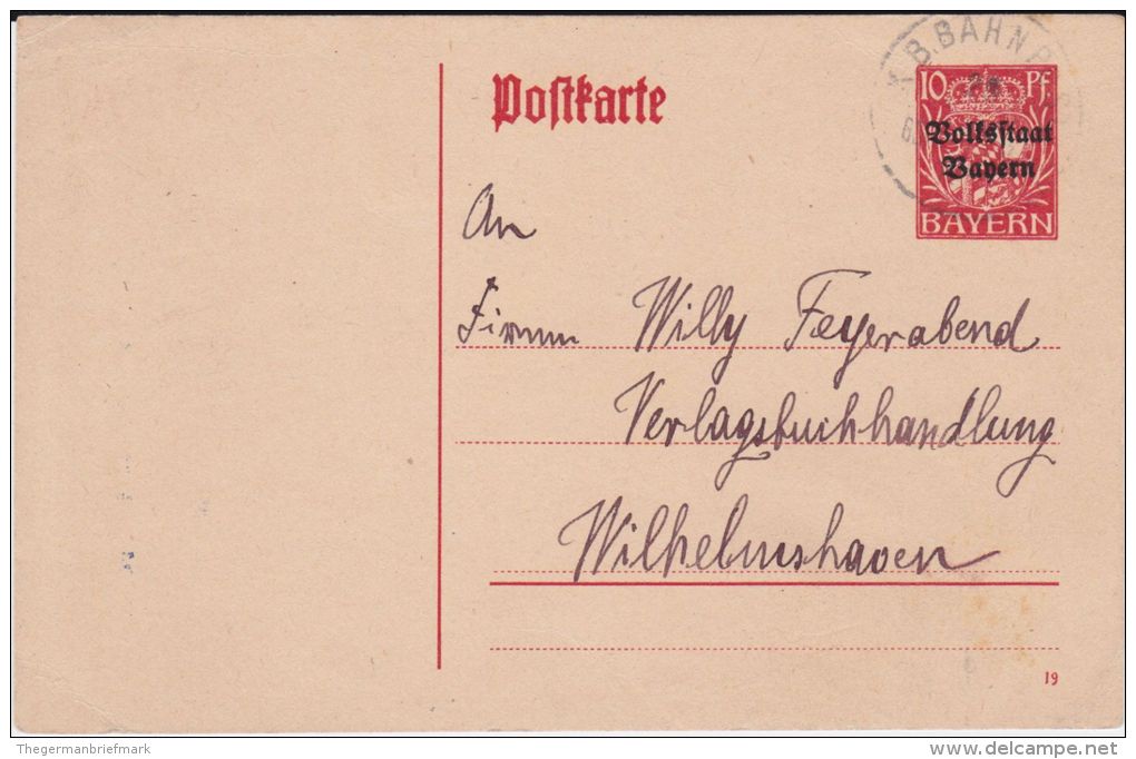 Bahnpost Bayern K1 Ganzsache P 104 Ingolstadt 1919 - Sonstige & Ohne Zuordnung