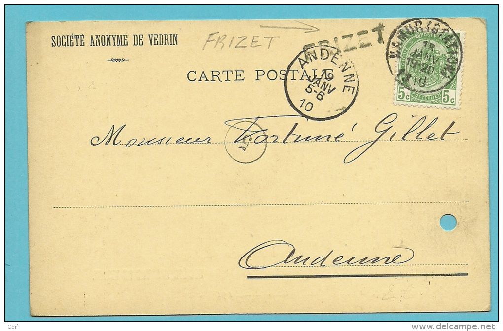 83 Op Kaart Met Stempel NAMUR (STATION) Met Naamstempel (griffe D´origine) FRIZET - Landpost (Ruralpost)