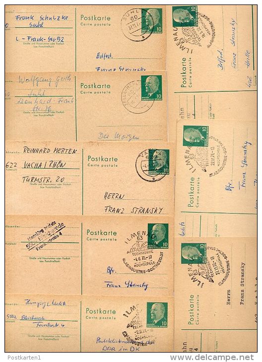 DDR  8 Postkarten P75 PLZ-Bereich 60-63  Kat. 10,00 € - Postcards - Used