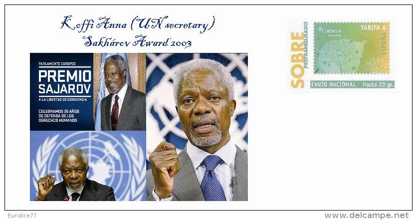 Spain 2013 - Koffi Annan (UN Secretary),Sakhárov Award 2003 Special Prepaid Cover - EU-Organe