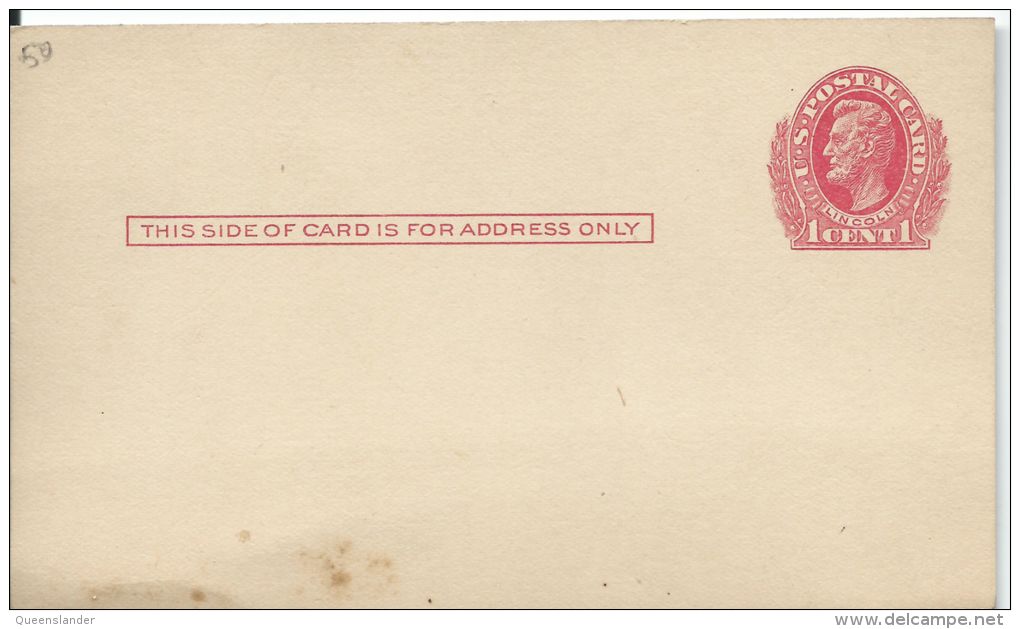 1911 ?  1 Cent Lincoln Postal Card  Unaddressed Front & Back Shown - 1901-20