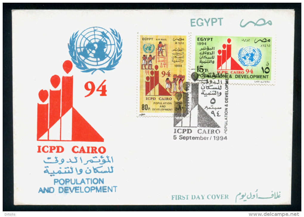 EGYPT / 1994 / UN / ICPD CAIRO / UN INTL CONFERENCE ON POPULATION & DEVELOPMENT / PHARAONIC MURALS / HIEROGLYPHICS / FDC - Cartas & Documentos