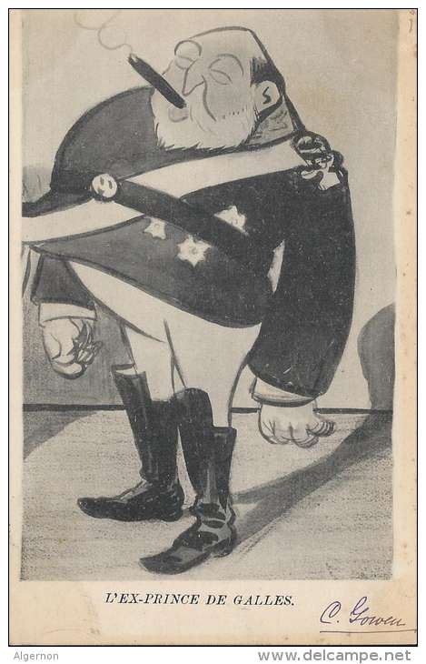 8581 - L'Ex-Prince De Galles Caricature + Cachet Constantin Gowen Paris Et Signée Gowen - Humour