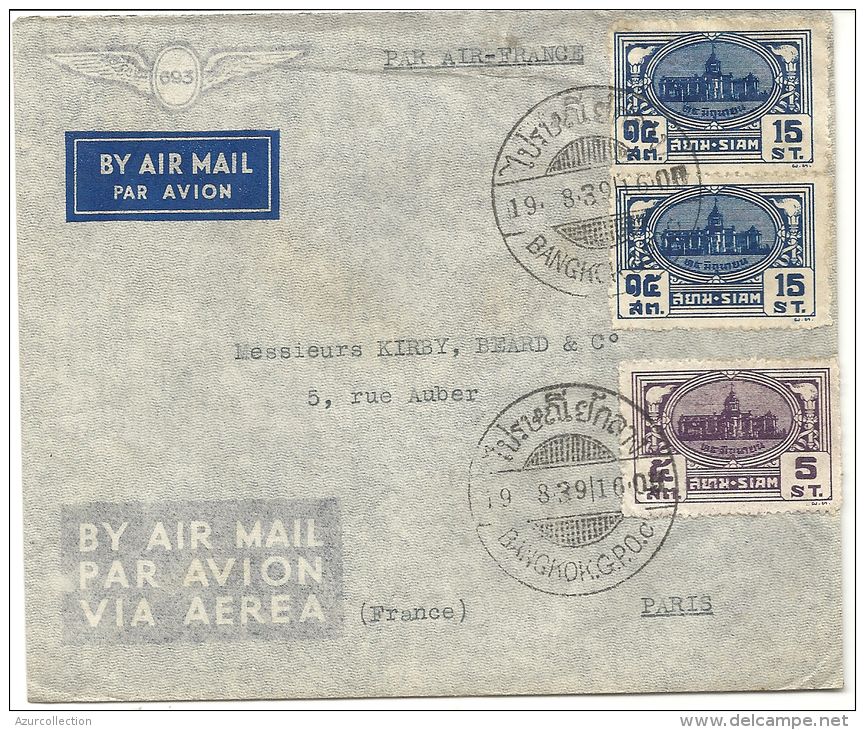 LETTRE  POUR PARIS PAR AIR FRANCE - Siam