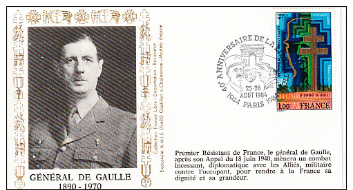 FRANCE - FDC - 1984 - LIBERATION DE PARIS - CHARLES DE GAULLE - TIMBRE N °1941 - 1980-1989