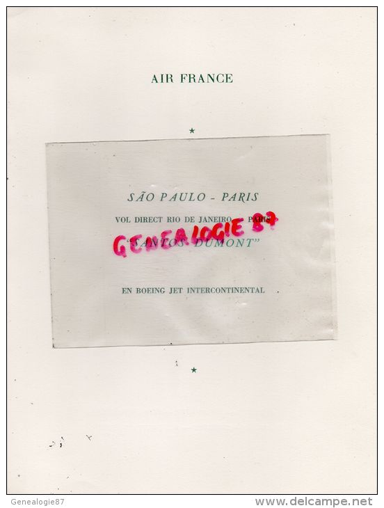 56 - JOSSELIN - CHATEAU - BEAU MENU AIR FRANCE SAO-PAULO-RIO DE JANEIRO -PARIS-" SANTOS DUMONT " BOEING JET-PIERRE PAGES - Menükarten