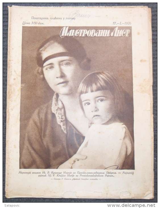 ILUSTROVANI LIST, KRALJICA MARIJA SA PRESTOLONASLEDNIKOM PETROM, 1926  KRALJEVINA SHS   4 SCANS - Revistas & Periódicos