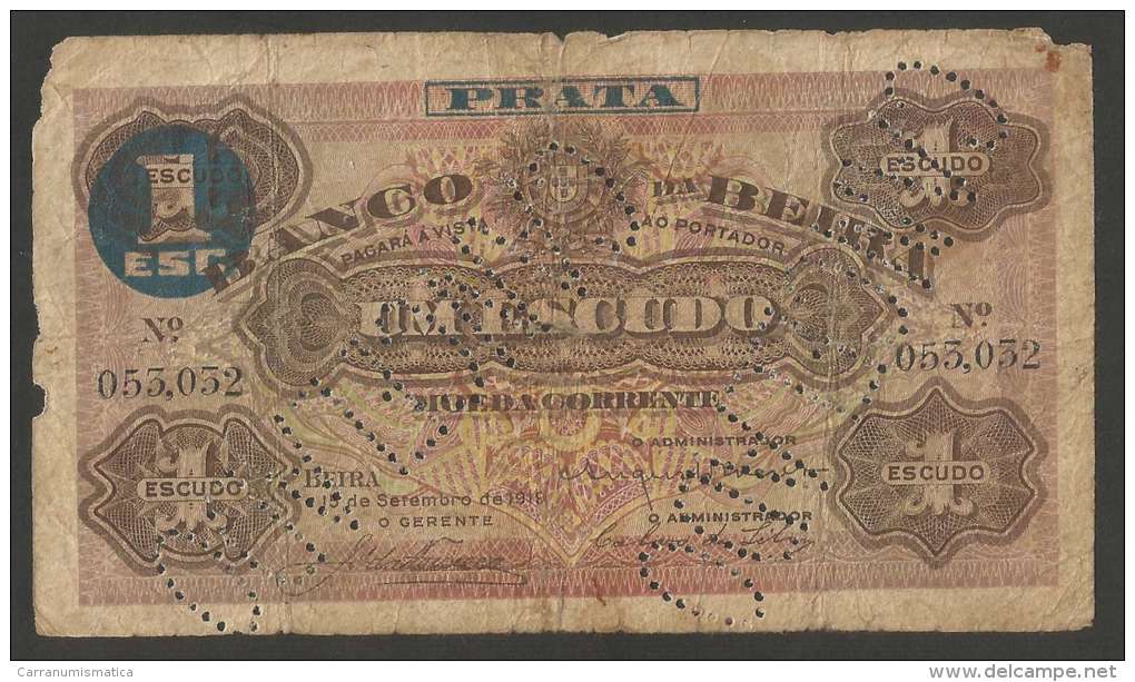 [NC] MOCAMBIQUE - BANCO Da BERIA - 1 ESCUDO PRATA (1918) CANCELADO - Mozambico