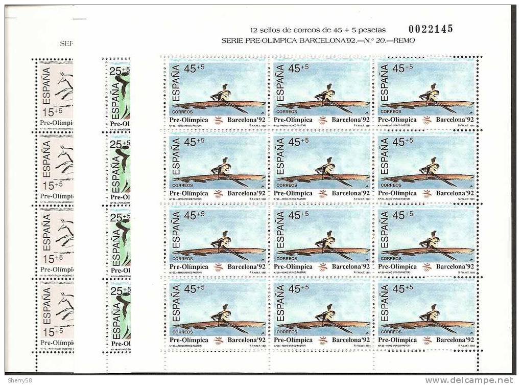 1991-ED.3104a06 MINIPLIEGO  28,29,30-BARCELONA'92 VI SERIE PREOLÍMPICA.PENTATHLÓN.PI RAGÜISMO.REMO-NUEVO - Full Sheets