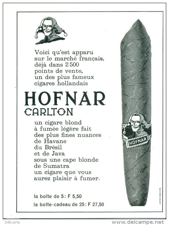 Reclame Uit Oud Magazine 1965 - Cigare Hofnar Carlton - Documenten