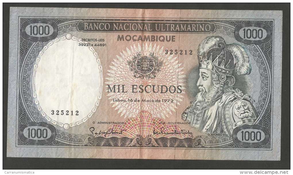 [NC] MOCAMBIQUE - BANCO NACIONAL ULTRAMARINO - 1000 ESCUDOS (1972) Don AFONSO V - Mozambico