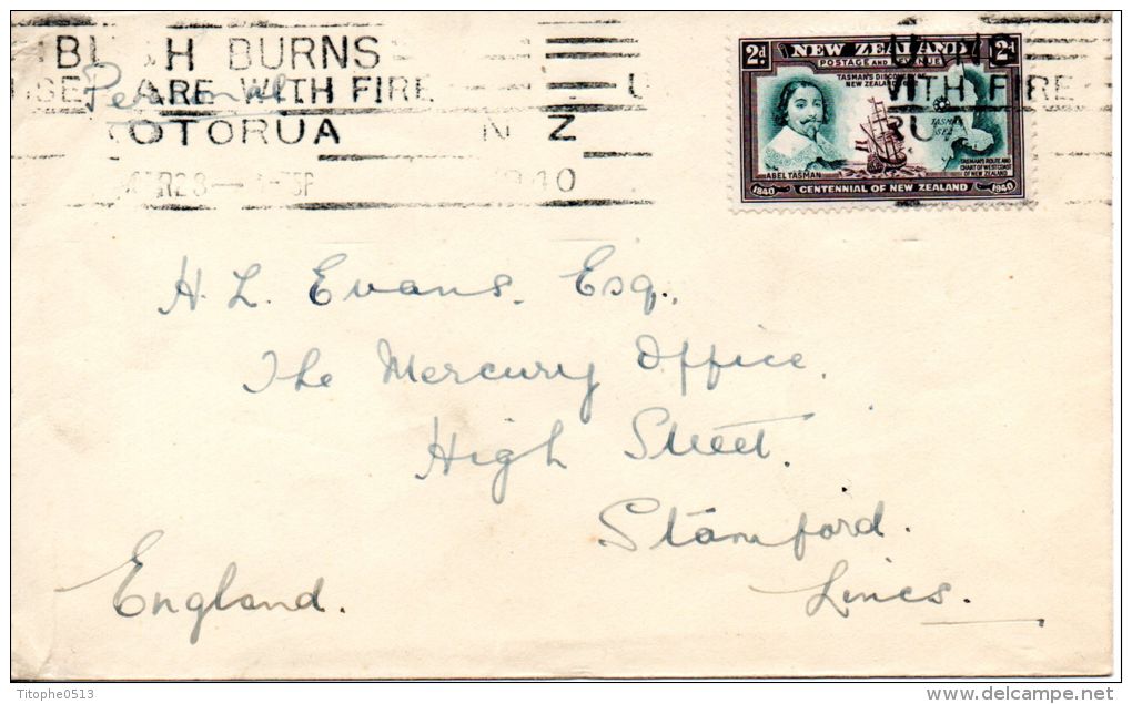 NOUVELLE-ZELANDE. N°246 De 1940 Sur Enveloppe Ayant Circulé. Tasman/Voilier. - Explorers