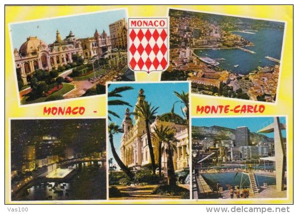 CPA MONTE CARLO- CASINO, HOTEL DE PARIS, PANORAMA BY DAY AND BY NIGHT, OLYMPIC SWIMMING POOL - Casino