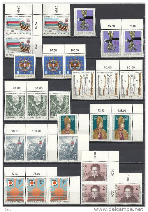 Österreich 1975 KOMPLETTER Jahrgang 3x ** MNH 4 Scans! Viele Rand, Eckrand, Paare; Michel 1474 - 1505 - Ganze Jahrgänge