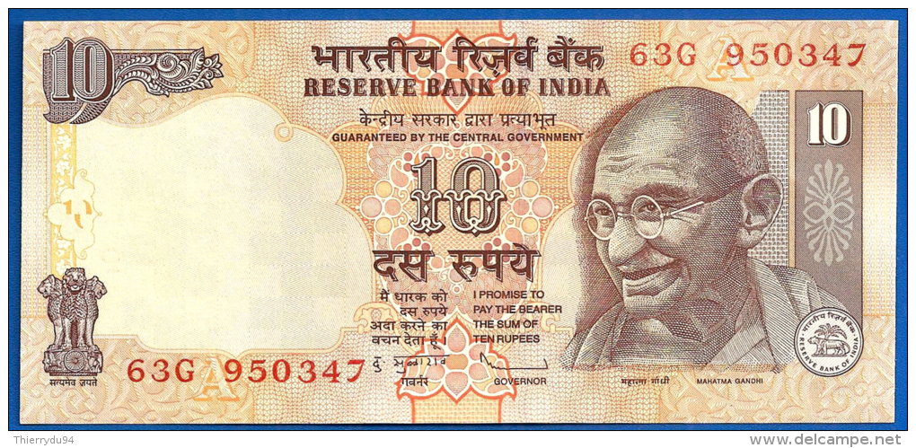 Inde 10 Roupies 2010 Lettre A India Rupees Gandhi Elephant Tigre Animal Asie Paypal Skrill OK - India