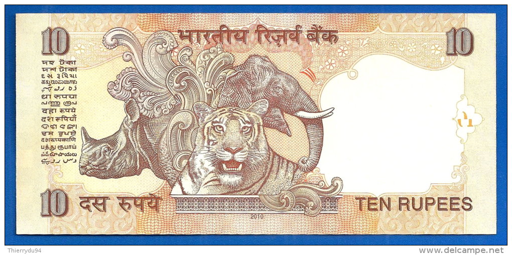 Inde 10 Roupies 2010 Lettre A India Rupees Gandhi Elephant Tigre Animal Asie Paypal Skrill OK - Indien