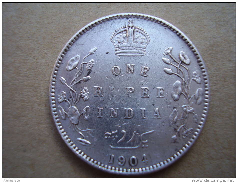 INDIA  REGAL COINAGE (BRITISH) 1904 EDWARD VII ONE RUPEE SILVER COIN USED. - Indien