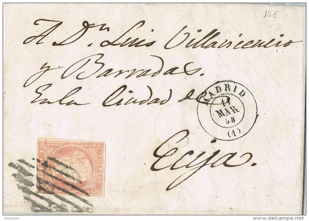 5701. Carta Entera MADRID 1858. Parrilla Madrid. FALSO Postal Tipo 17 F - Briefe U. Dokumente