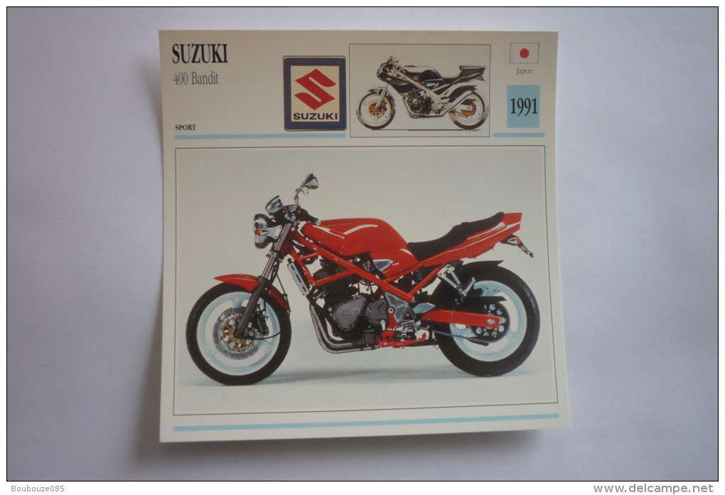 Transports - Sports Moto - Carte Fiche Technique Moto ( Suzuki 400 Bandit ( Sport ) -1991 ( Description Au Dos - Moto Sport