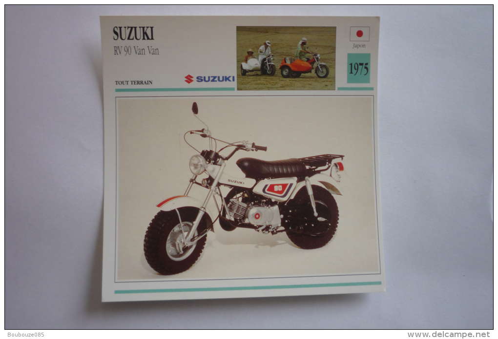 Transports - Sports Moto - Carte Fiche Technique Moto ( Suzuki Rv 90 Van Van ( Tout Terrain ) -1975 ( Description Au Dos - Motorcycle Sport