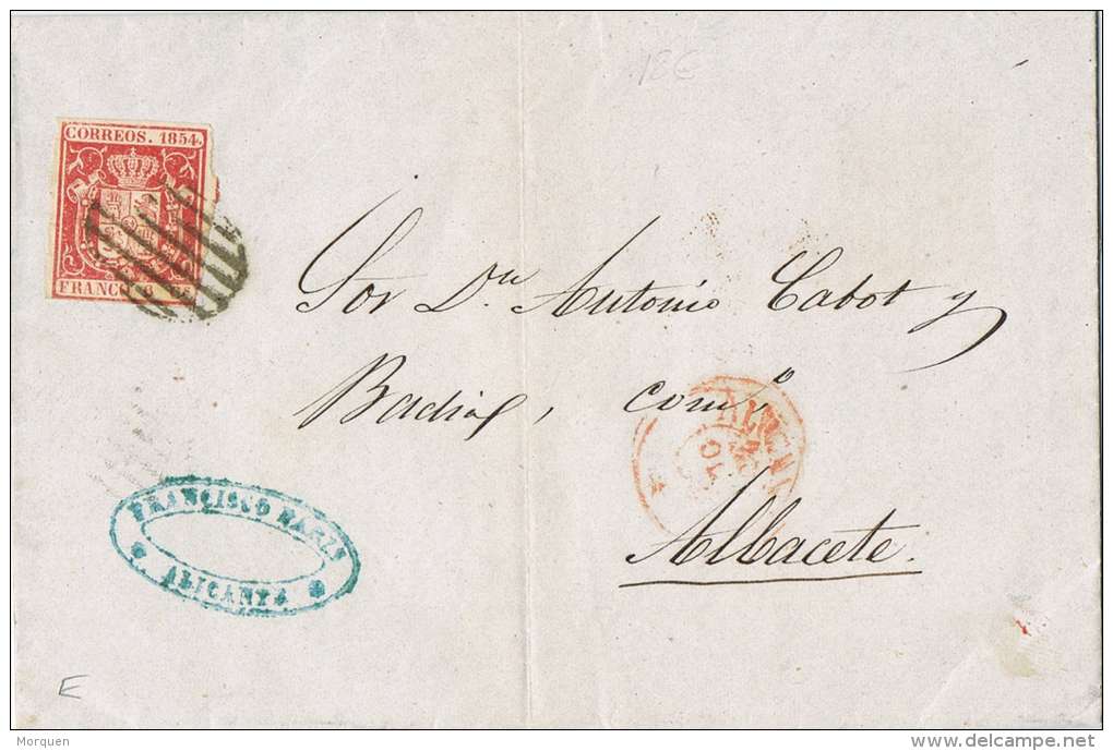 5704. Carta Entera ALICANTE  1854 A Albacete. ULTIMO DIA DE VALIDEZ POSTAL - Briefe U. Dokumente