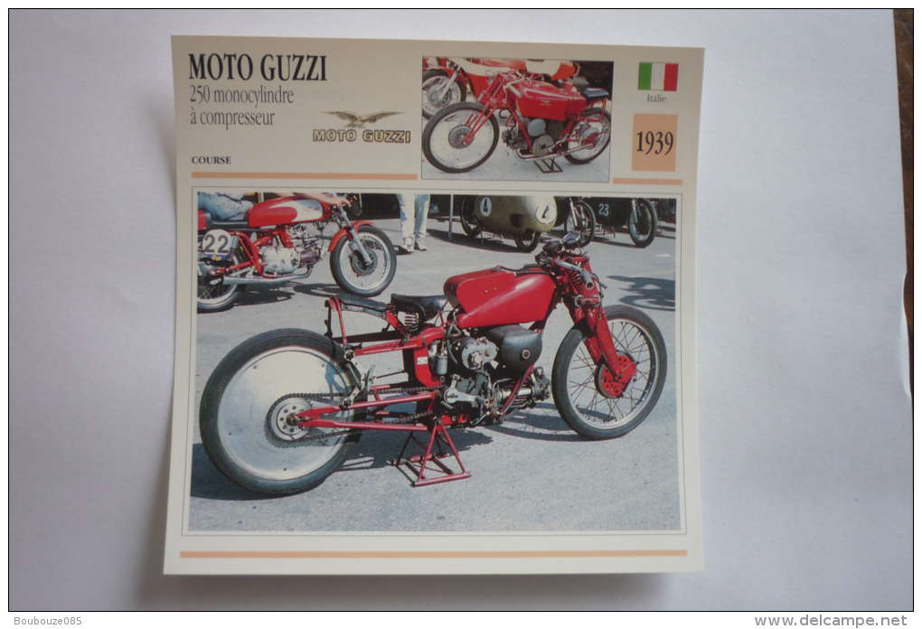 Transports - Sports Moto-carte Fiche Technique Moto ( Moto-guzzi 250 Monocylindre à Compresseur ( Course ) -1939 - Motorcycle Sport