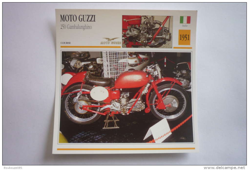 Transports - Sports Moto-carte Fiche Technique Moto ( Moto-guzzi 250 Gambalunghino ( Course ) -1951 ( Description Au Dos - Motorcycle Sport