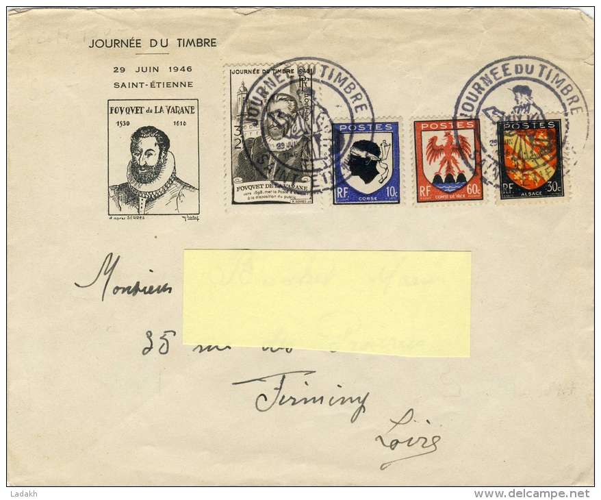 FDC  1946 JOURNEE DU TIMBRE # NICE # FOUQUET DE LA VARANE # CONTROLEUR DES POSTES # FONDATEUR SERVICE POSTE AUX LETTRES - ....-1949