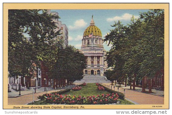 Pennsylvania Harrisburg State Street Showing State Capitol - Harrisburg