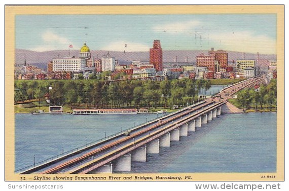 Pennsylvania Harrisburg Skyline Showing SusqueHanna River And Bridges 1947 - Harrisburg