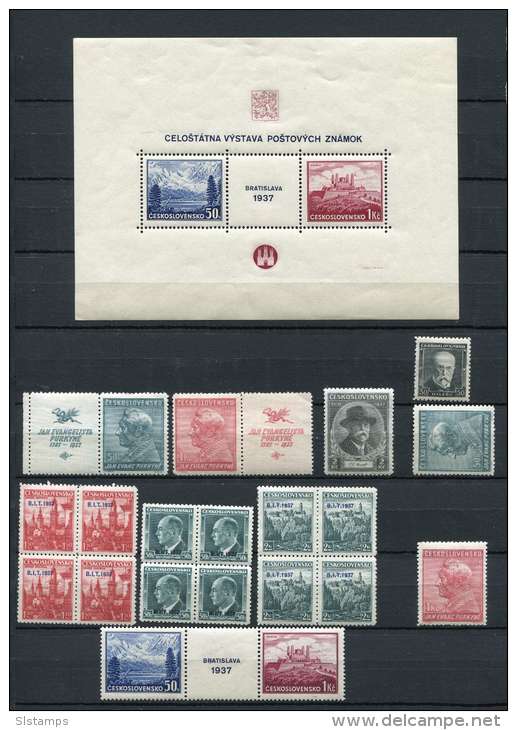 Czechoslovakia 1937 Accumulation + Block  MNH  Complete Sets - Nuovi