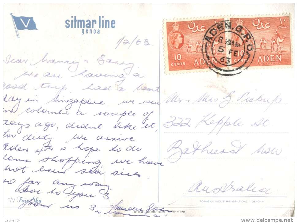 (669) Older Postcard - Carte Assez Ancienne - Paquebot T/V Fairstar - Cruise Ship - Posted From Aden 1963 - Dampfer