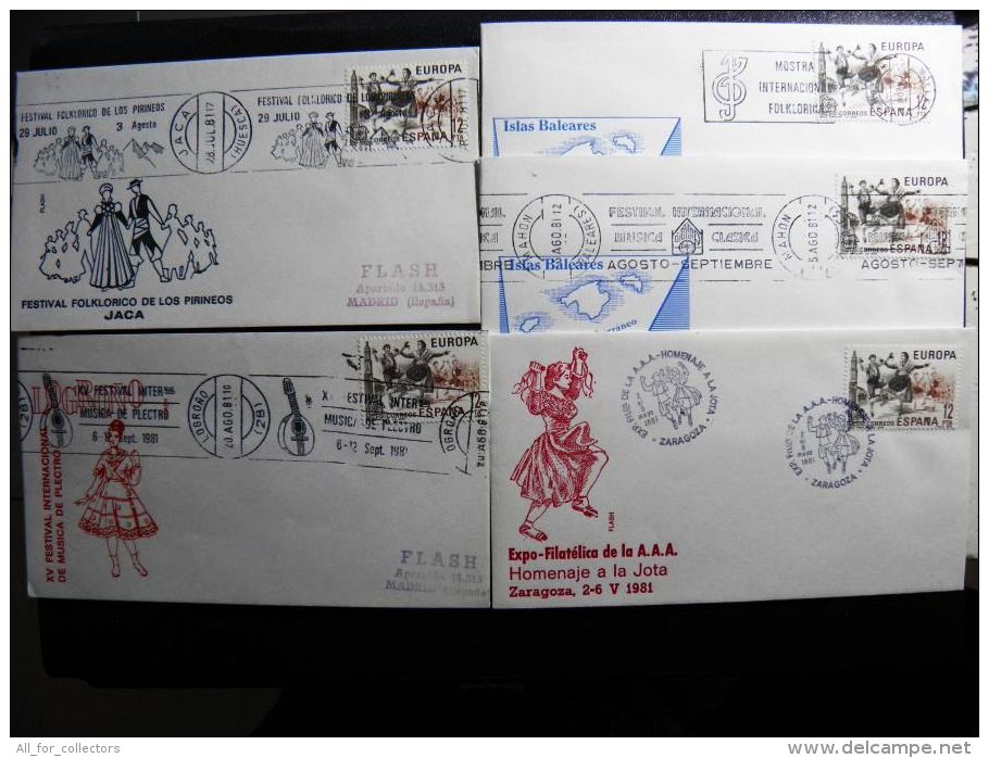 5 Covers From Spain Special Cancels Music Dance Europa Cept - Cartas & Documentos