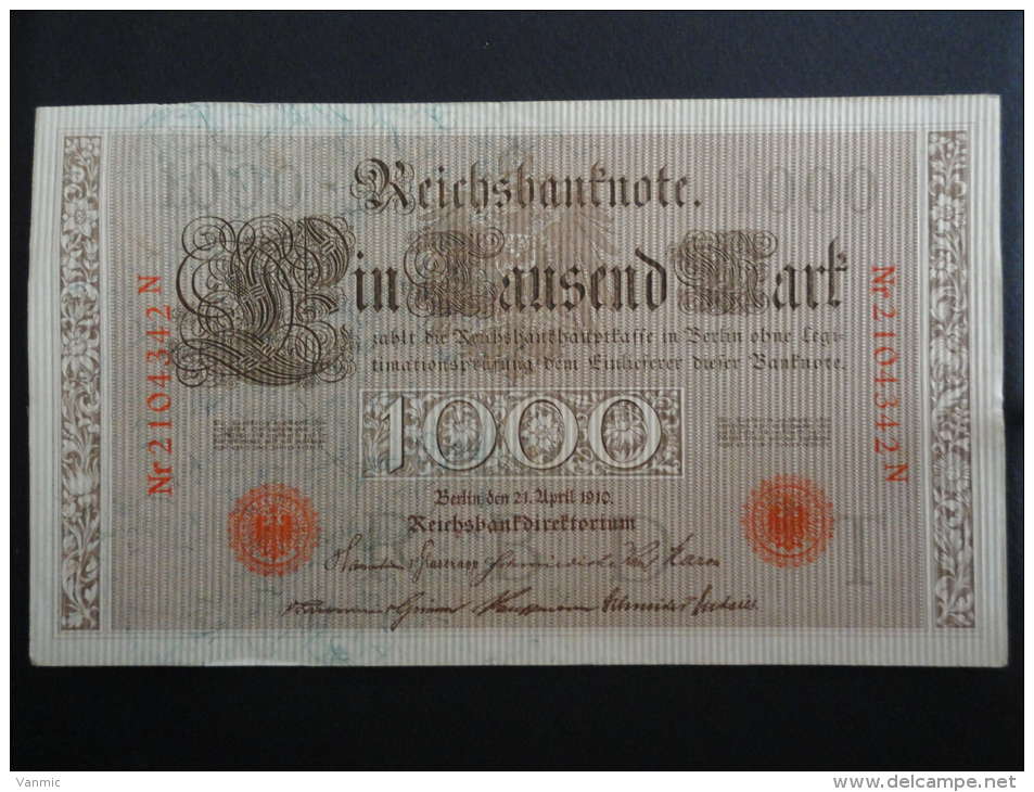 1910 N - 21 Avril 1910 - Billet 1000 Mark - Allemagne - Série N : N° 2104342 N - Banknote Deutschland Germany - 1.000 Mark