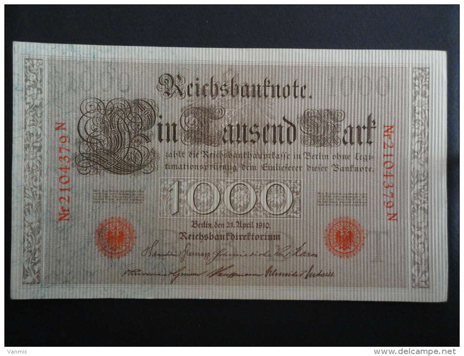 1910 N - 21 Avril 1910 - Billet 1000 Mark - Allemagne - Série N : N° 2104379 N - ReichsBanknote Deutschland Germany - 1000 Mark