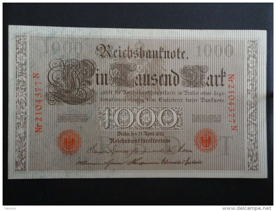 1910 N - 21 Avril 1910 - Billet 1000 Mark - Allemagne - Série N : N° 2104377 N - ReichsBanknote Deutschland Germany - 1.000 Mark