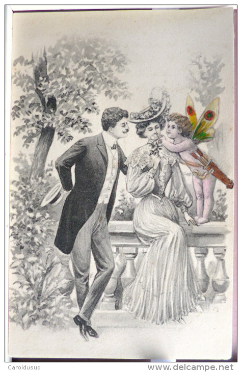 CPA Litho Surrealisme Precurseur Illustrateur KRÄNZLE KRAENZLE Couple Elegant Flirt Enfant Ange Ailes Papillon - Kränzle