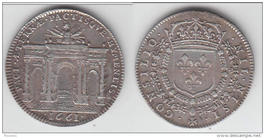 SUPERBE ET PEU COURANT ** JETON CONSEIL DU ROI - MARIAGE DU ROI - CONSILIO NIL. NISI 1661 - ARGENT **  ACHAT IMMEDIAT - Royal / Of Nobility