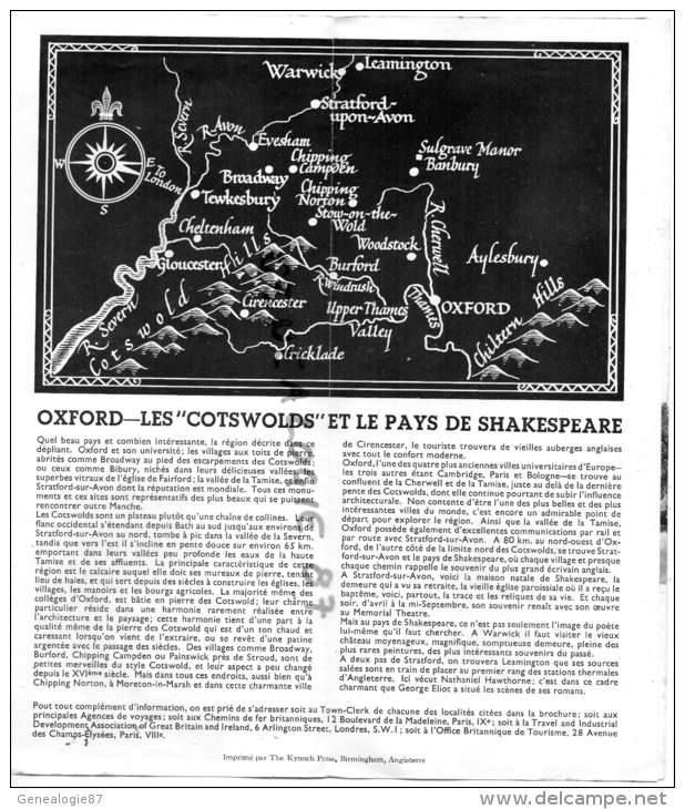 ANGLETERRE - OSFORD - LES COTSWOLDS ET LE PAYS DE SHAKESPEARE-STRATFORD SUR AVON-1938 - Verenigd-Koninkrijk