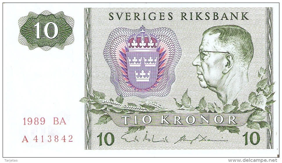 BILLETE DE SUECIA DE 10 CORONAS DEL AÑO 1989 CALIDAD EBC+  (BANKNOTE) - Suecia