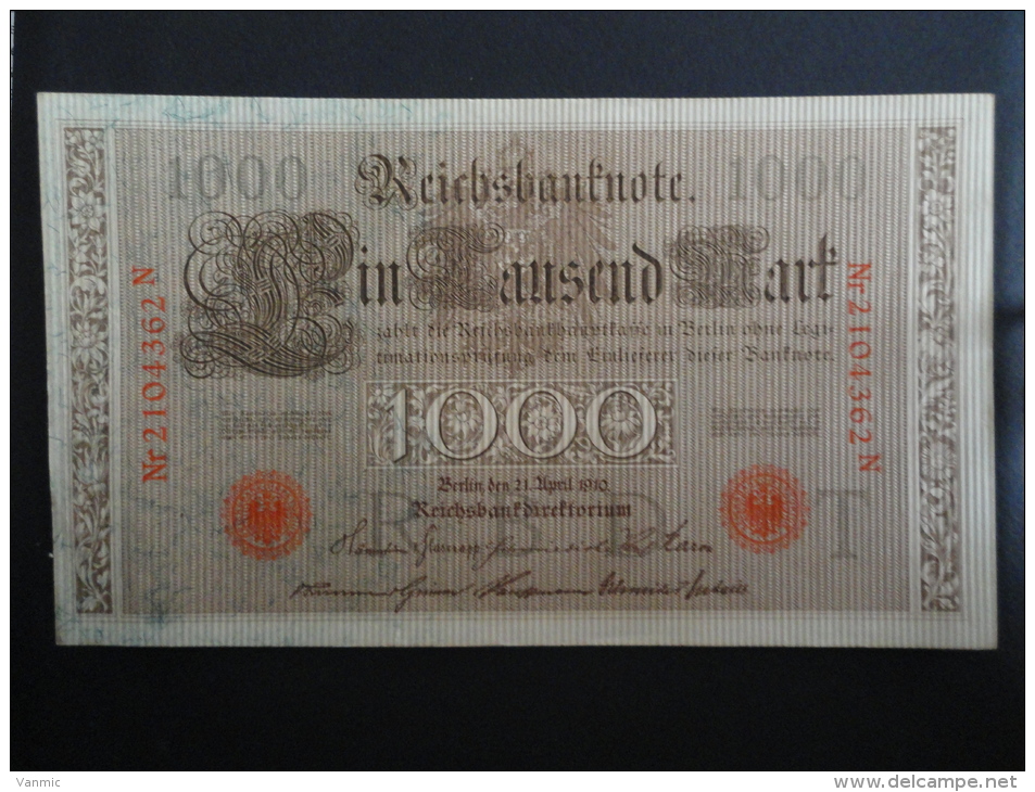 1910 N - 21 Avril 1910 - Billet 1000 Mark - Allemagne - Série N : N° 2104362 N - ReichsBanknote Deutschland Germany - 1000 Mark