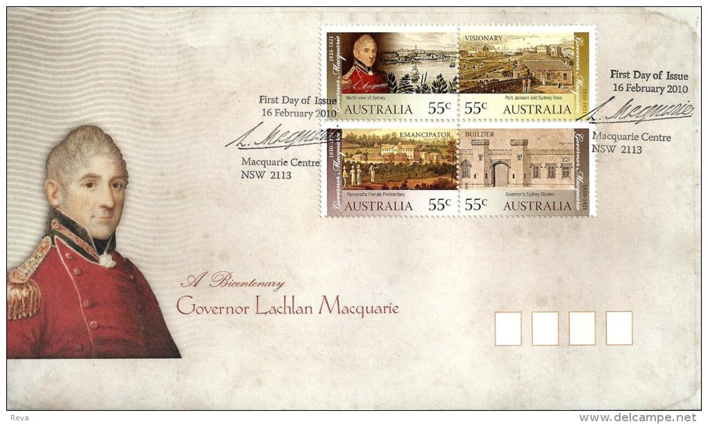 AUSTRALIA FDC GOVERNOR MACQUARIE 200 YEARS BUILDINGS SET OF 4 STAMPS DATED 16-02-2010 CTO SG? READ DESCRIPTION !! - Brieven En Documenten